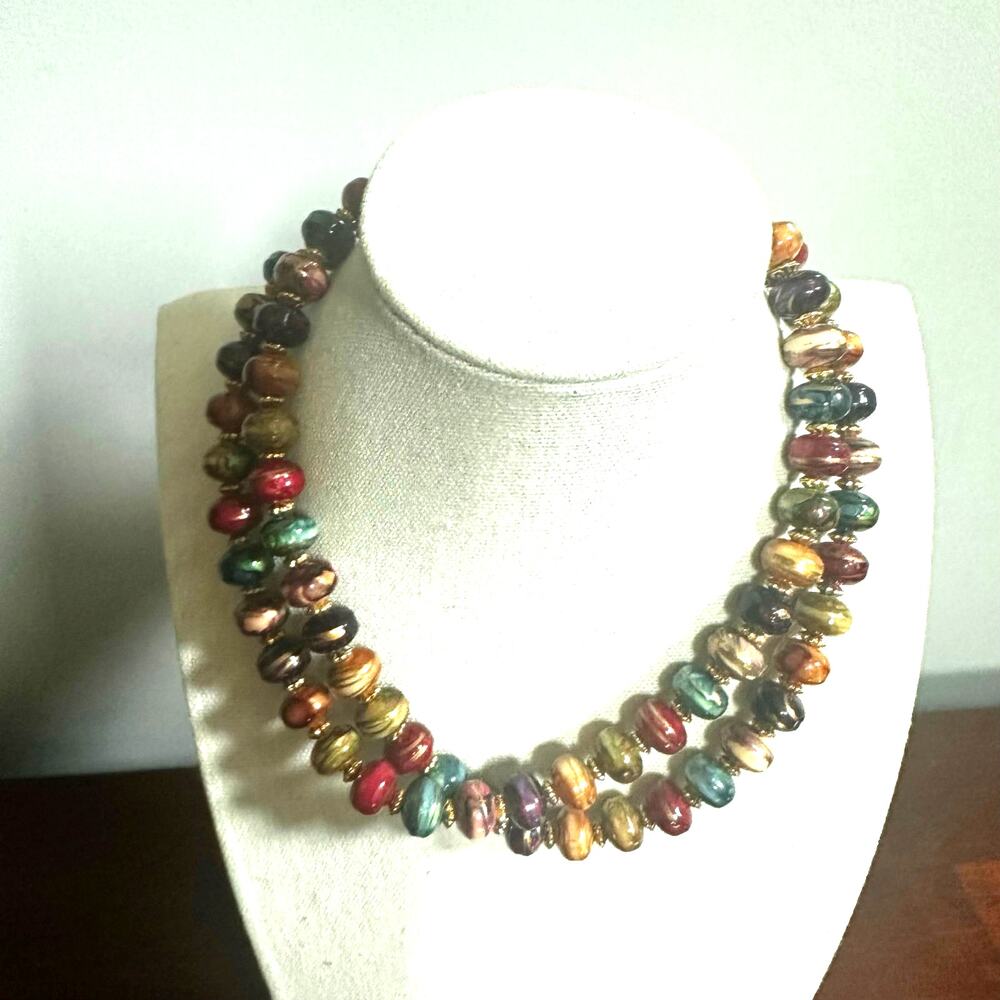 Multicolor Paper Bead Necklace Long Retro Colorful Casual Boho Bohemian Jewelry